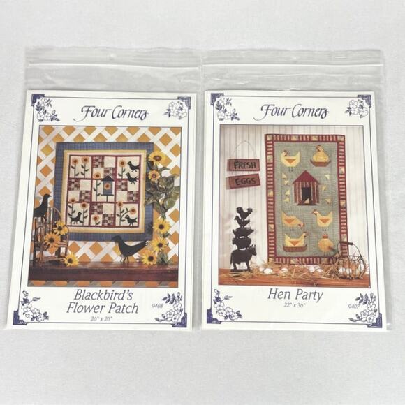 2 Vintage 90s Four Corners Quilt Pattern - Picture 1 of 6